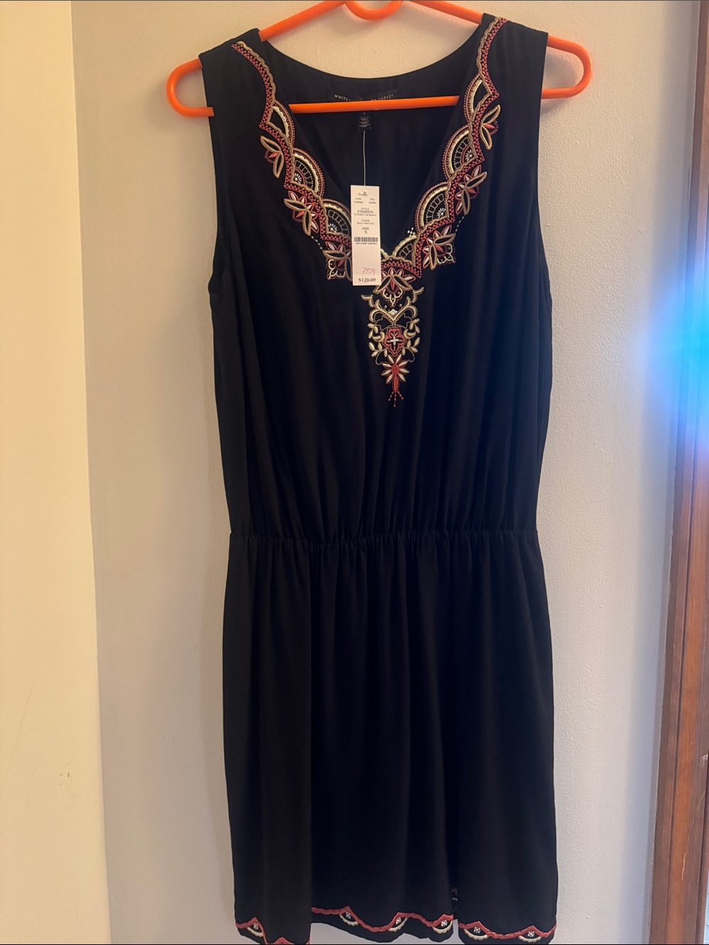 White House Black Market Black Sleeveless Embroidered Mini Dress